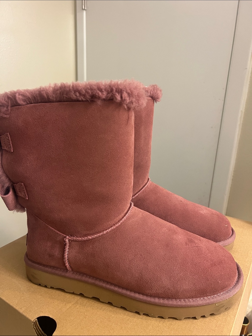 UGG Short Shearling Boots in Dusty Rose Pink - Picture 3 of 9
